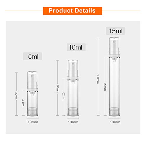 10 Pcs Clear Airless Pump Bottles,Refillable Empty Transparent Plastic Airless Lotion Pump Vacuum Container Diffuser Travel Size