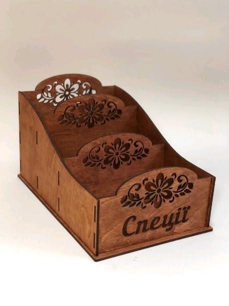 Meecraft Decorative Wooden Tiered Spice Rack  Perfect Organizer For Kitchen (15X25X15 Cm, Brown)