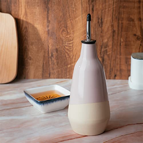 Gute Cruet Ceramic Olive Oil Dispenser Bottle - Perfect Home Decor Gift - 400Ml Vinegar Cruet Bottle With Pourers - Pink Olive O