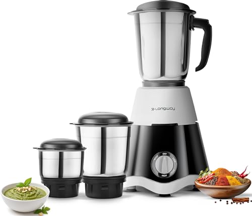Longway Super Dlx 700 Watt Mixer Grinder With 3 Jars For Grinding, Mixing With Powerful Motor | 1 Year Warranty | (Black & Gray,
