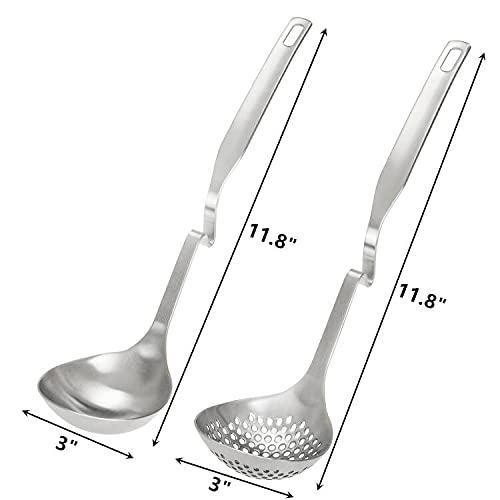 Peohud 4 Pack Soup Ladle Soup Colander, Sus304 Stainless Steel Slotted Hot Pot Ladle Strainer Scoops, Thickening Cooking Skimmer