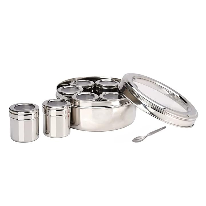 7 In 1 Stainless Steel Masala Box For Kitchen | Spice Box | Masala Container | Masala Dani With Individual See Through Lid 1 Spo
