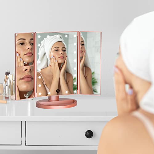 FASCINATE Lighted Makeup Mirror, Feature 21 Bright LED Lights, Dimmable Brightness, One Touch Power Switch, Multiple Magnifying