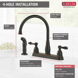 Delta Faucet Windemere 2-Handle Kitchen Sink Faucet With Side Sprayer In Matching Finish, Oil Rubbed Bronze 21996Lf-Ob, 4