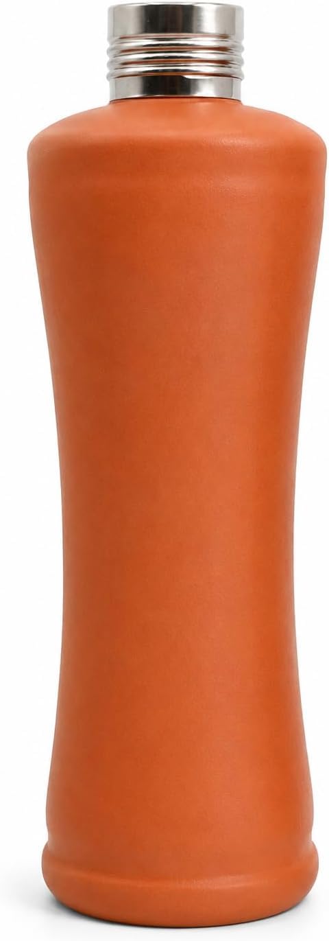 GAU VANSH Terracotta Water Bottle 800 ml with Stainless Steel Cap | Natural Clay Drinking Bottle for Home, Office, Yoga & Travel