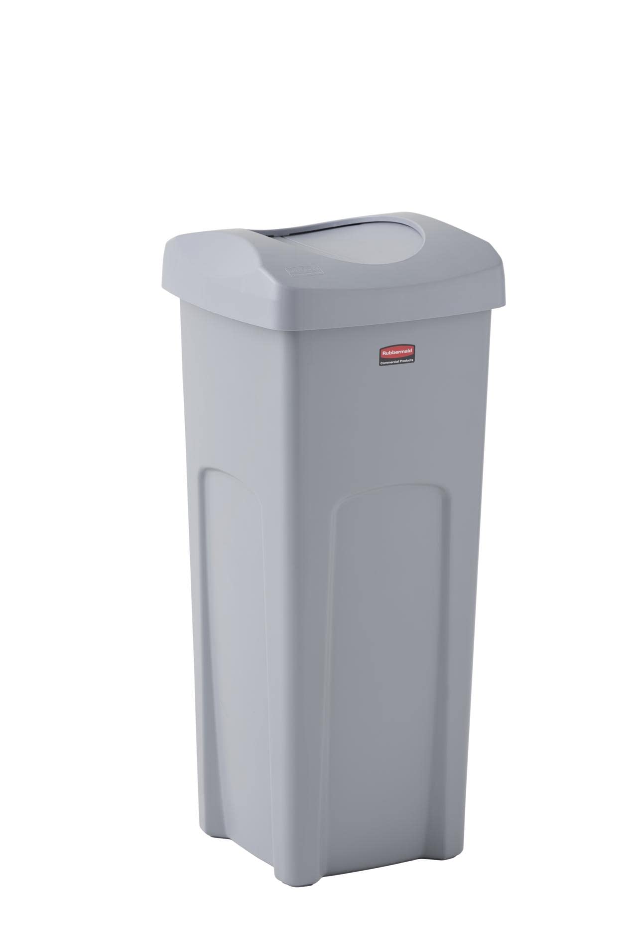 Rubbermaid Commercial Products Square Trash/Garbage Container With Untouchable Swing Top Lid, 23-Gallon, Perfect For Outdoor/Res