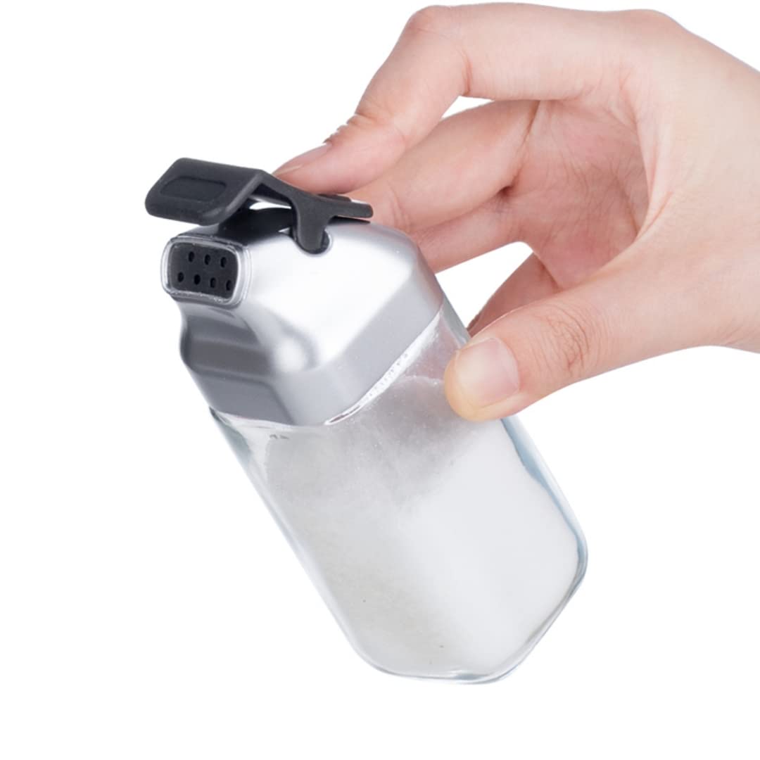 J&M Design Glass Salt And Pepper Shakers Set With Moisture Free Plastic Flip Lid For Kitchen Countertop Or Travel Spice Seasonin