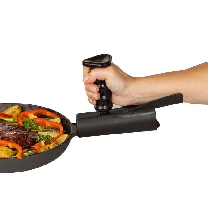 Pan Buddy- Vertical Attachment For Pan Handle- Adds Leverage And Support- Makes Lifting Heavy Cookware Easier! (Black)