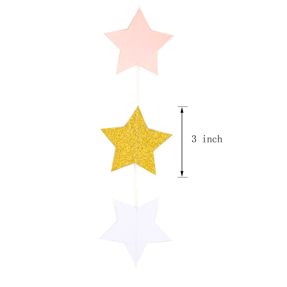 Mowo Paper Garland Twinkle Star Pink Gold Glitter And White 3'' Circle Decoration 2Pc 20 Feet In Total