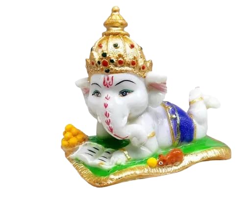 Inshreys Handcrafted Polyresin Eco Friendly Baal Ganesha Statue | Figurine Ganpati Idol Reading Book Showpiece For For Home Deco