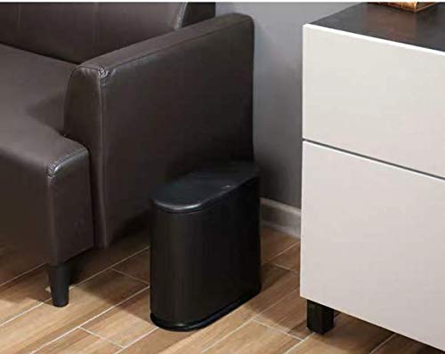 IEEK Plastic Trash Can with Press Top Lid 2.4 Gallon /10 Liter Garbage Can Black Modern Waste Basket Thin Trash Cans for Bathroom Kitchen Living Room Office and Narrow Spaces