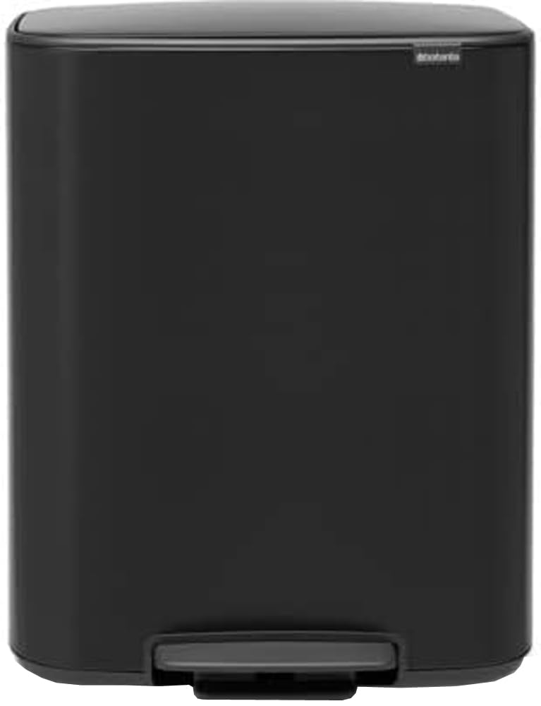 Brabantia Bo Step-On Pedal Trash Can - 16 Gal Inner Bucket (Matt Black) Waste/Recycling Garbage Can, Removable Compartment