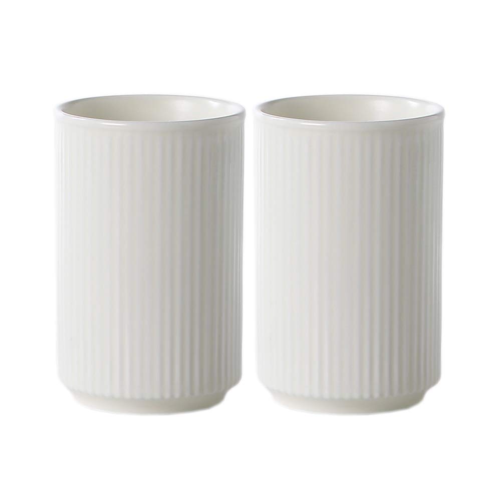 Sizikato 2Pcs Vertical Stripes Porcelain Tumbler Cup,Tooth-Brushing Cup For Bathroom.