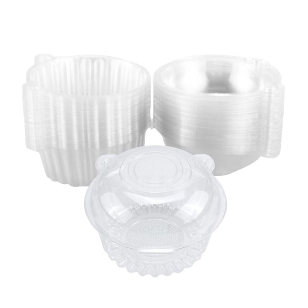 Hewnda 50 Pack Plastic Single Individual Cupcake Muffin Dome Holders Cases Boxes Cups Pods,Great For Parties Or Cake,Muffin Sale
