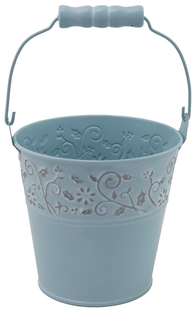 Boston International Easter Pail Spring D  Cor Floral Accent Metal Bucket With Handle, Small, Blue