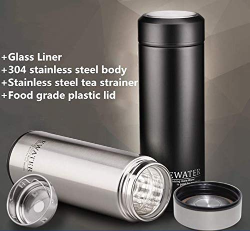 Milepetus Glass Liner Vacuum Flask Stainless Steel Water Bottle Insulated Travel Coffee Mug,11Oz,9Oz Available(11Oz, Stainless S