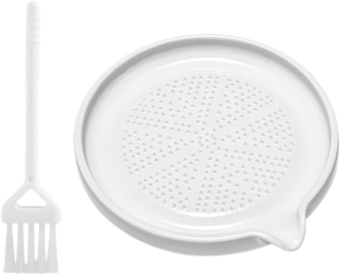 Wisik Enterprise Ceramic Round Ginger Grater, Ceramic Garlic Grater Plate With Brush, Easy To Clean Suitable For Grating Garlic,
