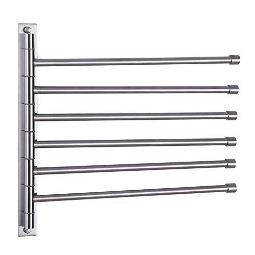 Gerzwy Bathroom Swing Arm Towel Bars Wall Mount Bath Towel Rack With 6 Arms Hanger Towel Holder Organizer Brushed Stainless Stee