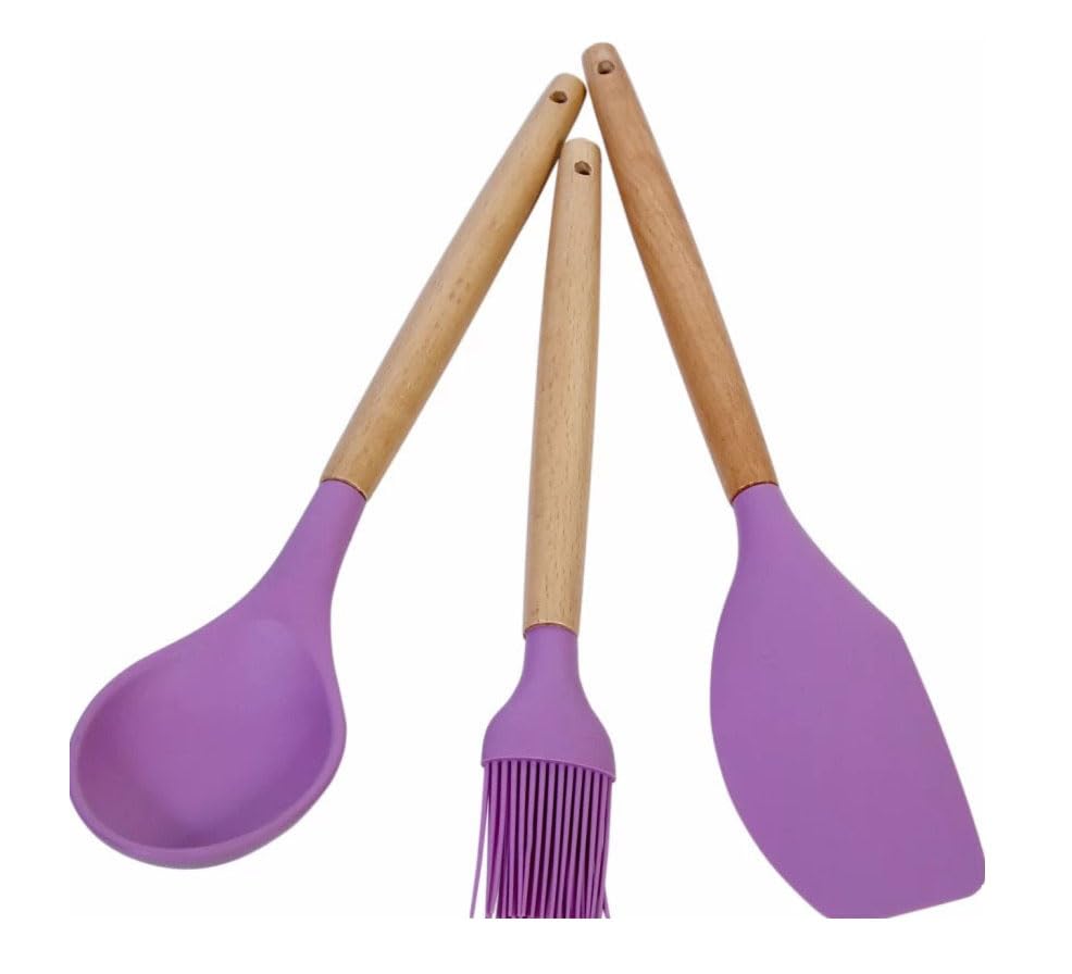Faas Pack Of 3Kitchen Utensils Set, NonStick Silicone Kitchen Cooking Utensils With Wooden Handle, Kitchen Spatula Cookware Ut