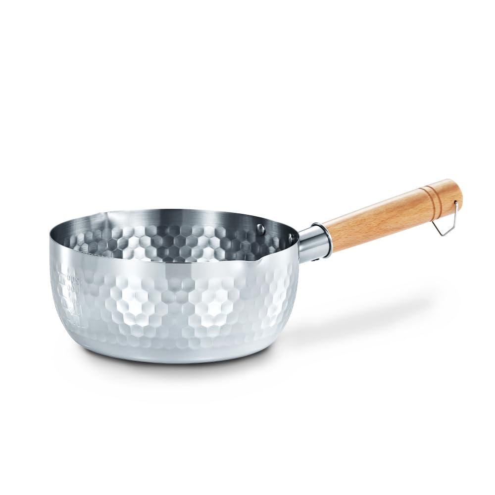 CONCORD 2 Quart Stainless Steel Yukihira Pan. Traditional Japanese Saucepan with Wood Handle. Great for Ramen, Tempura, Milk, et