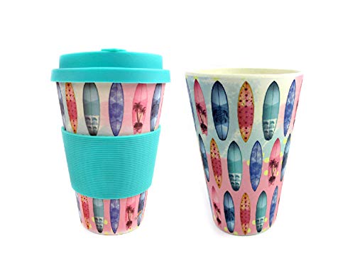 Tinymills Eco-Friendly Reusable Plant Fiber Travel Mug With Sunset Surfboards Design Stocking Stuffers Party Prizes Teacher Gift