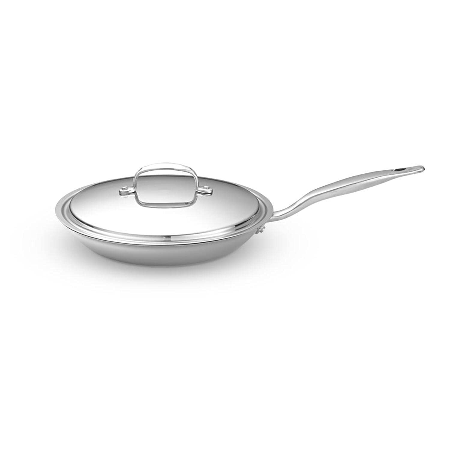 Heritage Steel 10.5 Inch Fry Pan With Lid - Titanium Strengthened 316Ti Stainless Steel Pan With 7-Ply Construction - Induction-