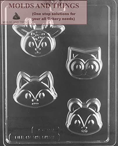 Woodland Animal Squirrel Fox Deer Owl Face Cookie Chocolate Candy Soap Mold