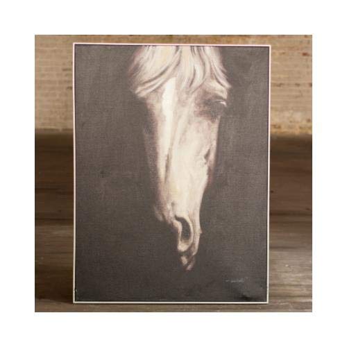 OIL PAINTING BLACK & WHITE FRONT VIEW HORSE W SILVER FRAME