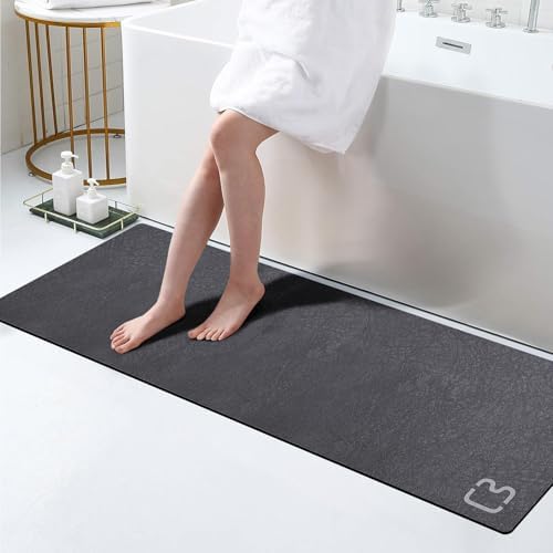 Dark Grey Bath Mat 15.7'' X 47.2'' Extra Long Bathroom Mat Large Fast Dry Super Absorbent Non-Slip Rubber Backed Shower Mat Bath