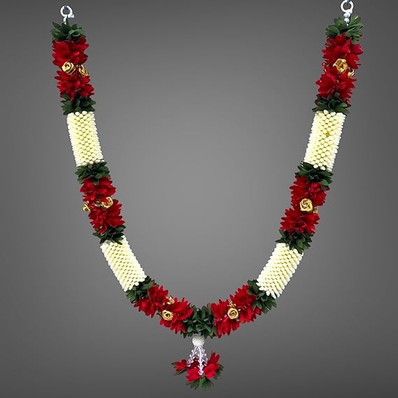 Shri Mataji Store Artificial Mala For God Photo Frame Home Decoration Multipurpose (Red And White)