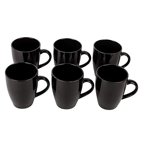 Anwaliya Ceramic Coffee Mug Set Of 6 (280Ml) Handcrafted Minimalist Black Shine Design Tea Cups Stackable, Chip Resistant, Large