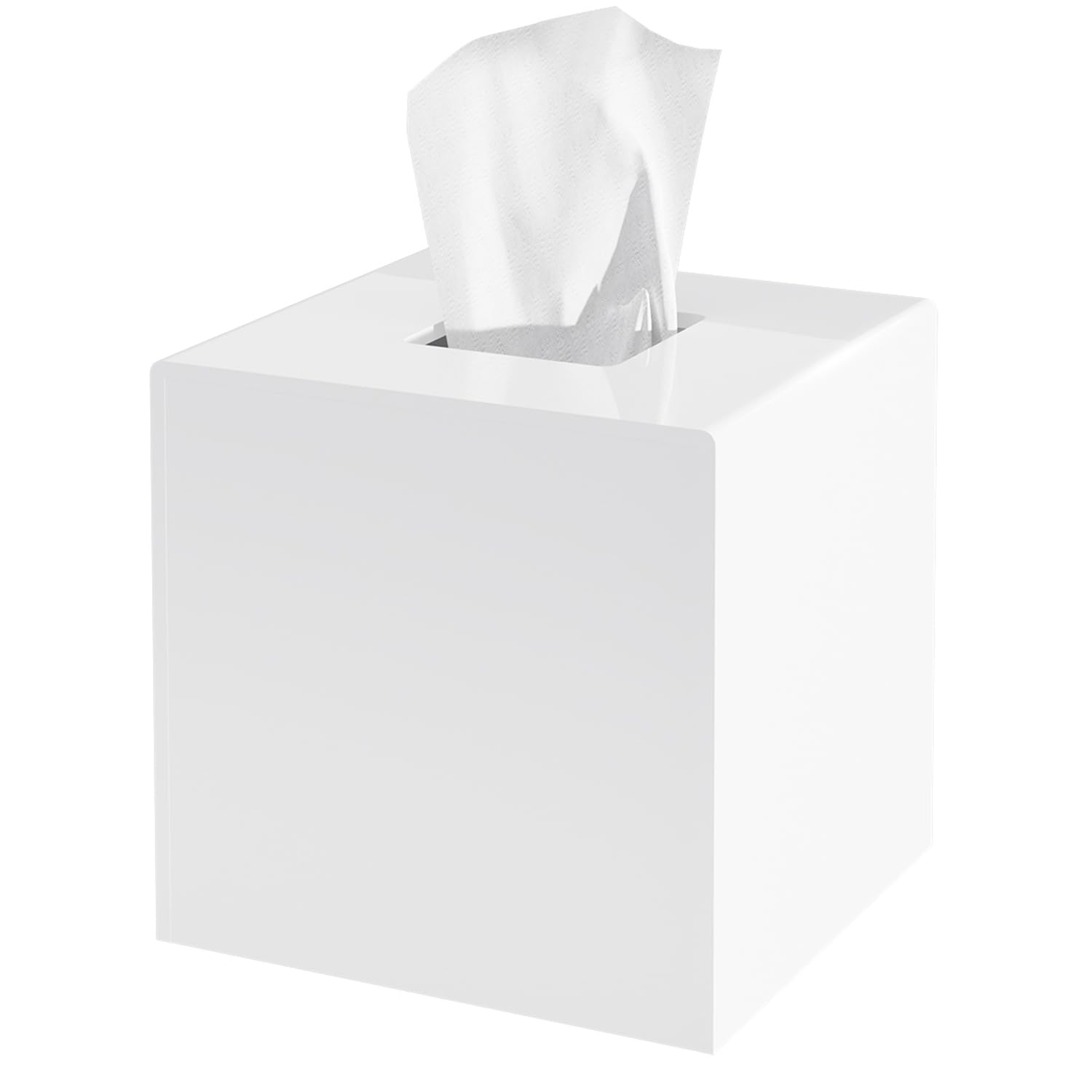 Pitbvo Acrylic Tissue Box Cover, White Square Tissue Box Holder, Facial Napkin Dispenser For Bathroom Kitchen Bedroom Office