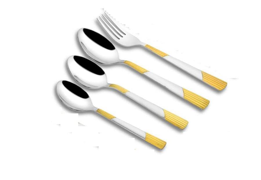 Homeprivilez Luna 24 Karat Like Gold Plated Cutlery Set (24Pcs) | Or | Kanak Masala Box/Spice Box/Storage/Organiser For Kitchen