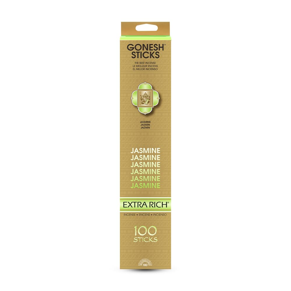 Gonesh - Extra Rich Scented Incense Sticks - Non-toxic 10    Slow Burn Aromatic Sticks - Jasmine - 100 Pack