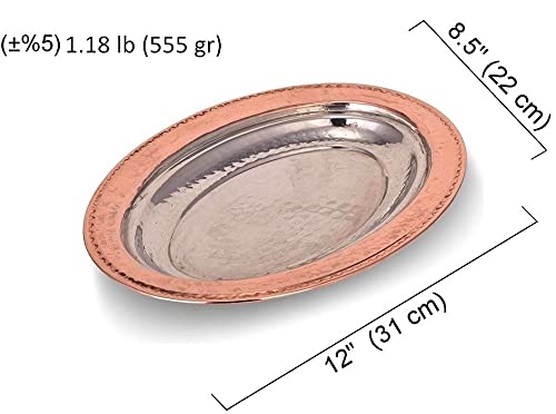 Dlk - Handmade Pure Copper Serving Plate - Iskender Kebab Plate - Turkish Kebab Presentation - Oval Copper Plate 12 Inch (31Cm)