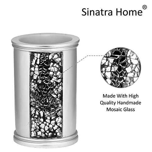 Zahari Home Sinatra Bath Tumbler Toothbrush And Toothpaste Holder Makeup Brushes Organizer, Silver