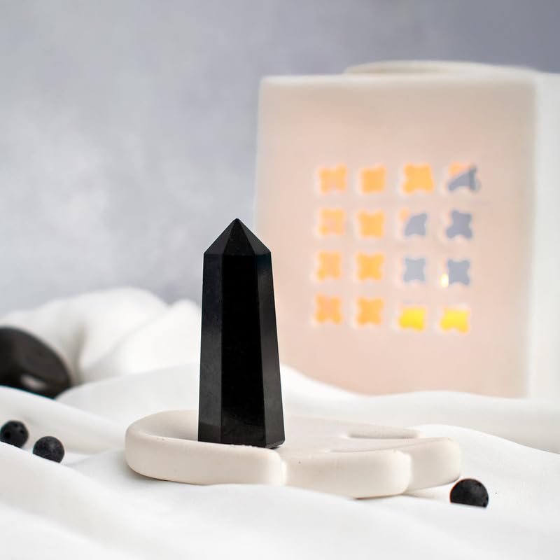 Astrotalk Black Tourmaline Crystal Tower | Natural Black Tourmaline Stone for Healing & Stress Relief | Vastu Items for Home Decor | Office Table Decoration Items | Gift for Man & Woman