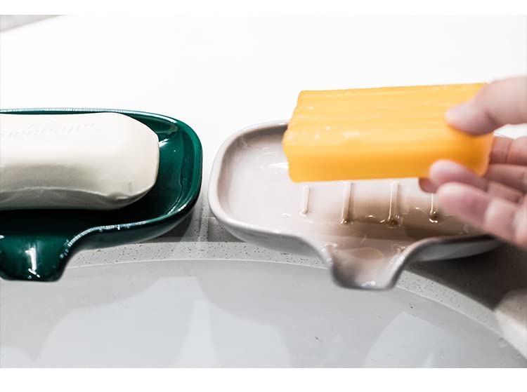 ohihuw Multi-Color Ceramic Soap Dish - Easy to Clean, Self-Draining, Keeps Soap Dry - White, Model: chunsezaodie