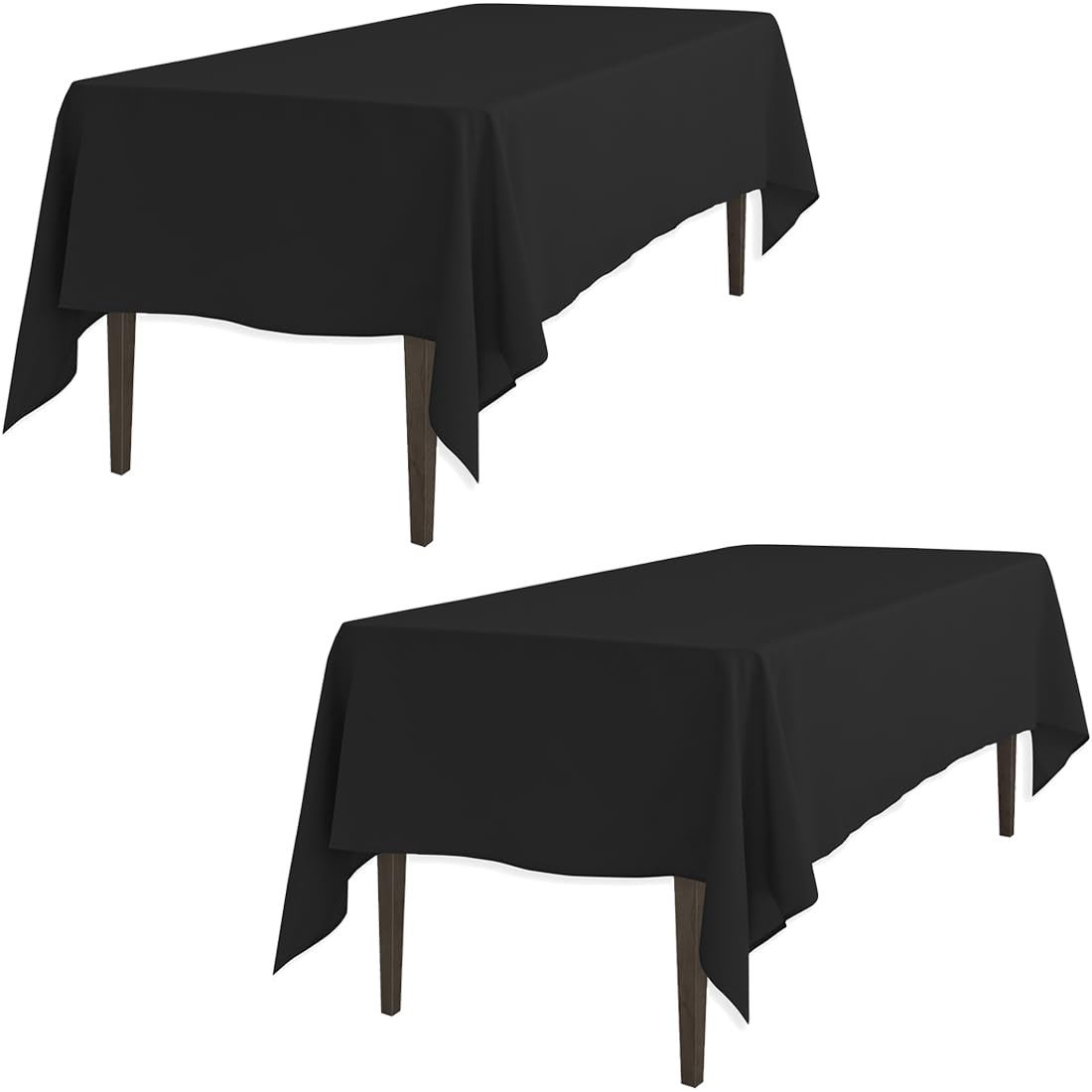 Ltc Linens 2 Pack Black Rectangular Tablecloths 60 X 102 Inches For 6 Feet Rectangle Banquet Tables With Half-Drop - Stain And W