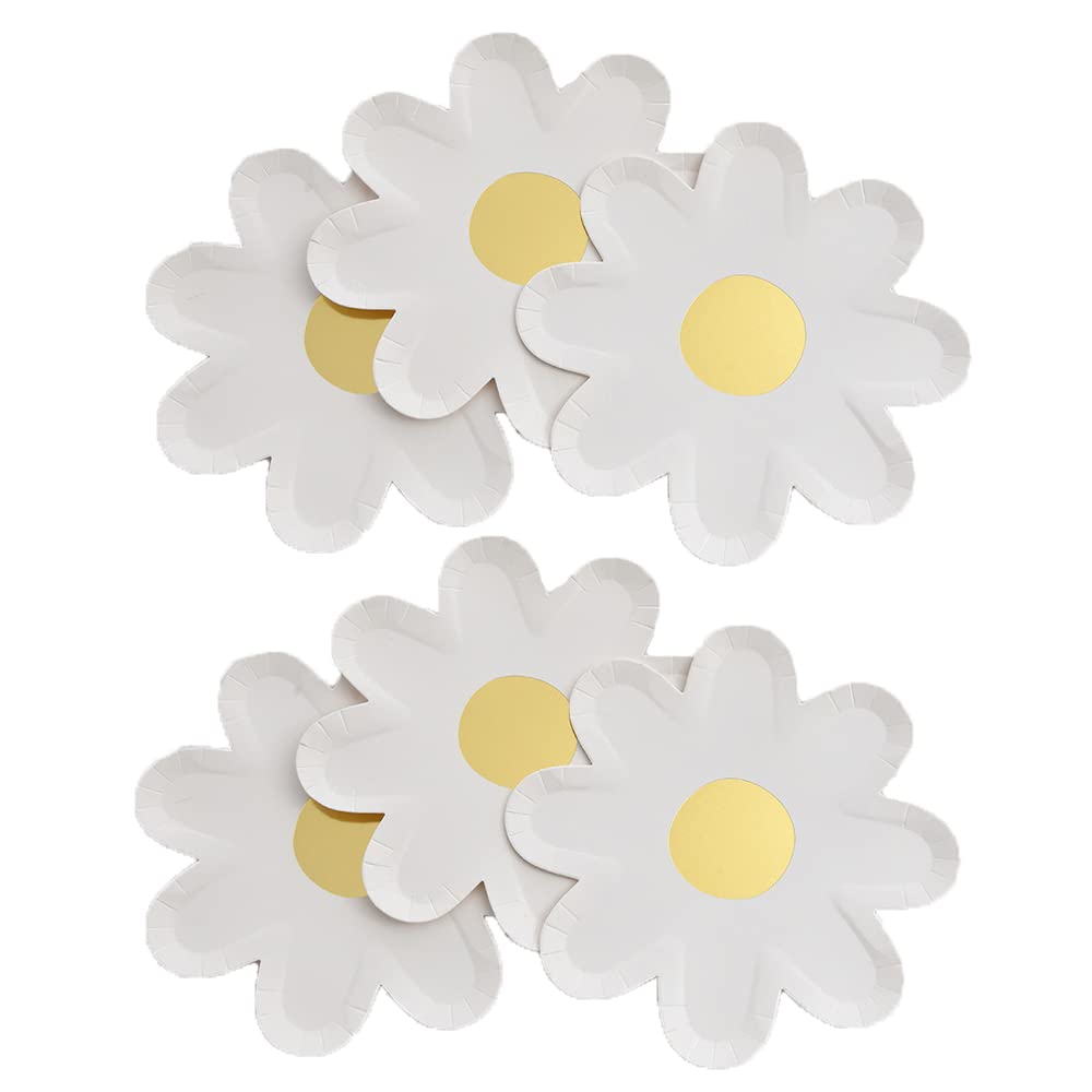30 Pieces Daisy Flower Shape Disposable Plates 7Inch Paper Plates Party Tableware Daisy Food Tray Daisy Party Dessert Plates For