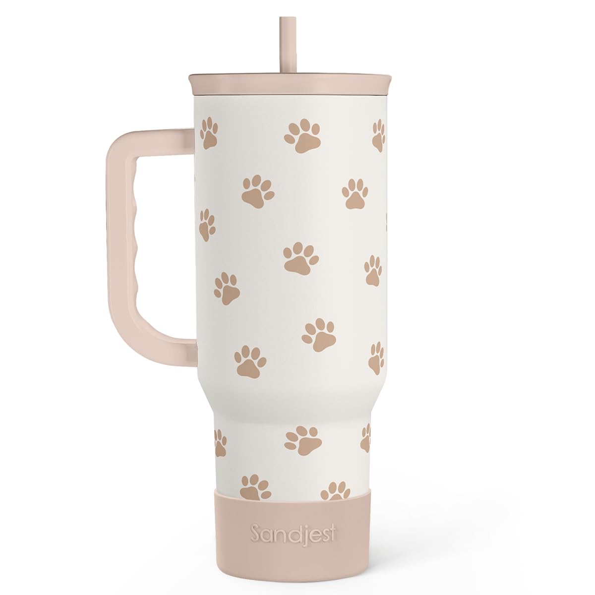 Paw Print Tumbler with Handle, Gifts for Dog Mom, Stainless Steel Insulated Tumblers Coffee Travel Mug Cup, Gift for Women Girls