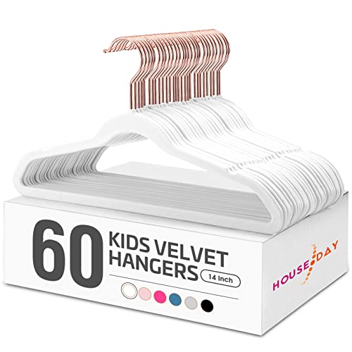House Day Velvet Kids Hangers 60 Pack, Premium Childrens Hangers For Closet, Ultra Thin Cute Hangers Kids Clothes Hanger, Non Sl