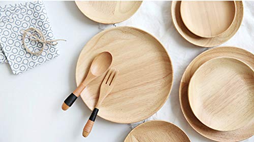 2 Pack 5.9 Inch Round Wood Dish, Plate Acacia Wooden For Food Dish, Sweets Fruit Dessert Coffee Dish, Round Wood Dinner Tablewar