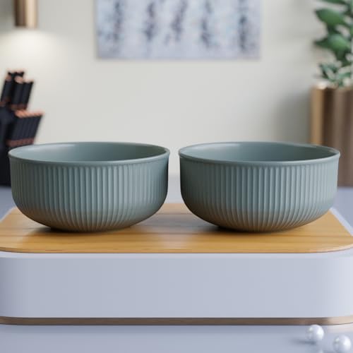The Earth Store Grey Fringe Ceramic Bowl Set Of 2, 550Ml Each | Snack Bowl | Perfect For Christmas Gift | New Year Gift & Daily 
