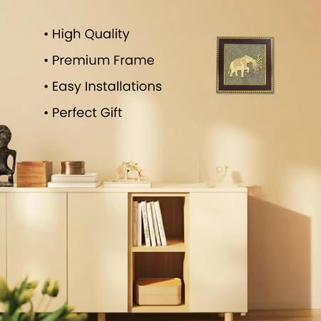 Astrotalk 7 Trunk Elephant on Raw Pyrite Frame | Vastu Item for Wealth & Success | Wall Decor Items Living Room | Raw Pyrite Frame for Wall | Gift for Man & Woman | 19x19x1 cm | 1 Piece