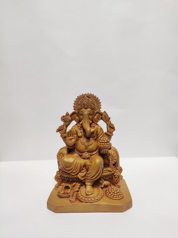 Pratima Wooden Finish Polyresin Beautiful Ganesh Idol|Vinayaka Statue|Ganpati Murti|Ganesha Idol For Home Decor|Ganesh Idol For