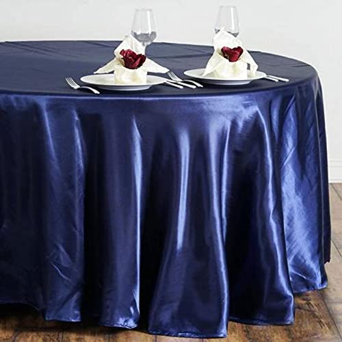Balsacircle 108-Inch Navy Blue Round Satin Tablecloth Table Cover Linens For Wedding Party Catering Kitchen Dining Events Kitche