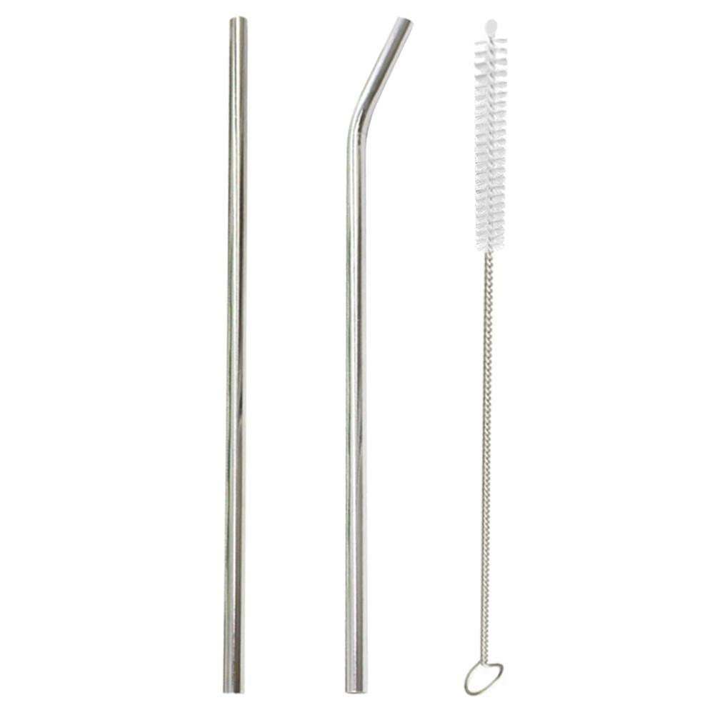 Generic 1 Reusable Stainless Steel Metal Straws And 1 Curved Drinking Straws  1 Cleaning Brushes Included
