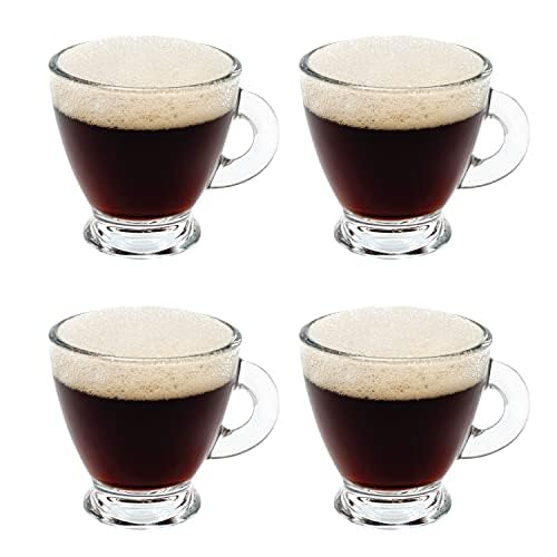 Vikko Espresso Cups, 3.25 Ounce Small Coffee Mugs, Set of 4 Clear Glass Coffee Mug, Durable Dishwasher Safe Glass Cups for Coffe