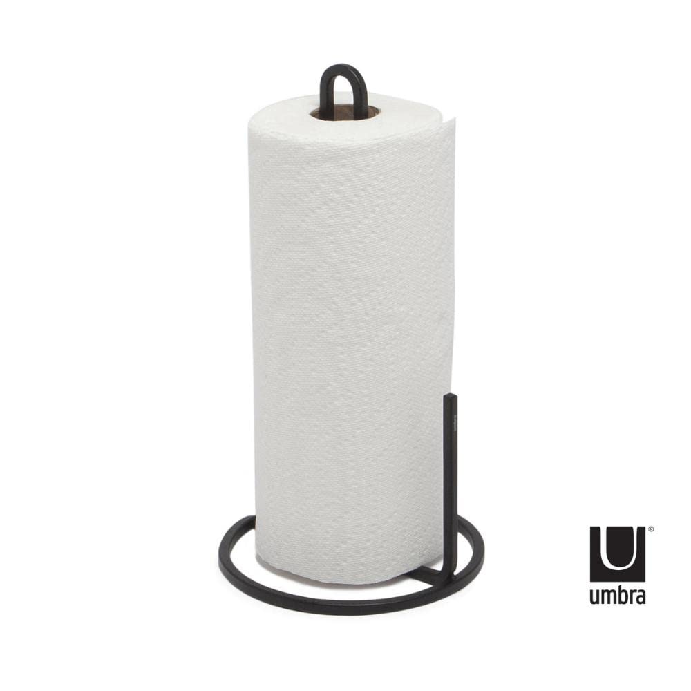 Umbra Squire Paper Towel Holder Stand, Metal Dispenser For Kitchen Or Bathroom Countertop, Black Medium